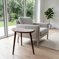 Walnut & Mother of Pearl Kidney Side Table — Dot Grid Inlay