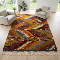 Handwoven Wool Kilim — Polychrome Chevron & Diamond Field in Flame Tones