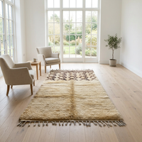 Handknotted Wool Beni Ourain Rug — Ivory Field with Diamond Zigzag Header