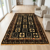Handknotted Wool Tribal Rug — Ebony Field with Grid of Diamond Medallions