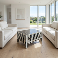 Mother of Pearl & Black Resin Coffee Table — Concentric Rectangular Stripe with Drawer