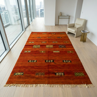 Monumental Moroccan Kilim — Burnt Sienna Field with Scattered Tribal Motifs, Hand-Woven Wool