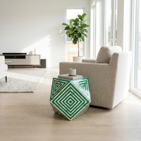 Mother of Pearl & Green Resin Geometric Stool — Concentric Diamond
