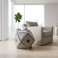 Mother of Pearl & Black Resin Geometric Stool — Mosaic Medallion