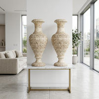 Monumental Camel Bone Calligraphy Urns — Hand-Inlaid Matching Pair