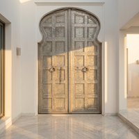 Embossed Metal & Wood Double Door — Mughal Arch Crown with Repousse Floral Panels