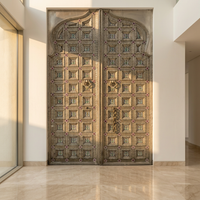 Embossed Metal & Wood Double Door — Pyramid Boss Grid with Cloisonné Enamel Rosettes