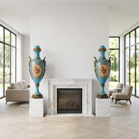 Monumental Napoléon III Porcelain Urns — Hand-Painted Turquoise & Gilt Bronze Matching Pair