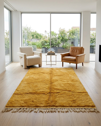 Moroccan Middle Atlas Plain Pile Carpet — Deep Saffron Hand-Knotted Wool