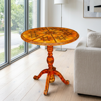Camel Bone Round Pedestal Side Table — Geometric Star & Radial Inlay