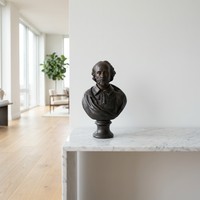 Dark Patinated Metal Portrait Bust — Bearded Gentleman on Turned Pedestal