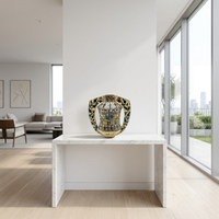 Hand-Painted Ceramic Vessel — Twin-Handled Amphora with Floral & Calligraphic Motifs