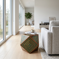 Wood & Green Resin Geometric Stool — Concentric Diamond