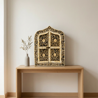 Hand-Crafted Moorish Arch Cabinet — Bone Mosaic & Resin with Floral Vine Panels