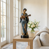 Bronze Female Musician Sculpture — Orientalist Mandolin Player in Polychrome Patina