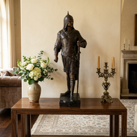 Life-Size Bronze Warrior Sculpture — Standing Armoured Sentinel on Bronze Base