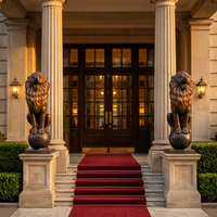 Life-Size Bronze Lion Sculptures — Matching Pair of Roaring Sentinels on Globe & Pedestal Base