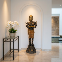 Life-Size Bronze Deepa Lakshmi Sculpture — Temple Attendant with Offering Tray