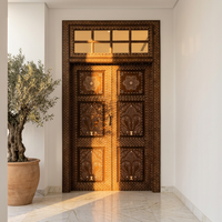 Hand-Inlaid Double Door with Transom — Camel Bone & Wood in Palmette & Rosette Panels