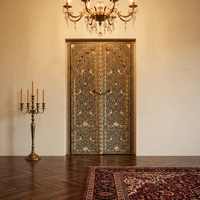Hand-Inlaid Double Door — Camel Bone on Black Resin with Peacock & Vine Arabesque