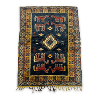 Antique Moroccan Tribal Carpet — Figural Animal Field on Midnight Blue Ground, Hand-Knotted Wool