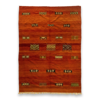 Monumental Moroccan Kilim — Burnt Sienna Field with Scattered Tribal Motifs, Hand-Woven Wool