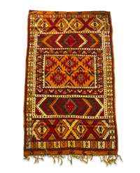 Antique Moroccan Tribal Carpet — Triple Medallion in Burnt Orange, Crimson & Forest Green, Hand-Knotted Wool