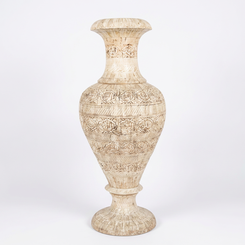 Monumental Camel Bone Calligraphy Urns — Hand-Inlaid Matching Pair