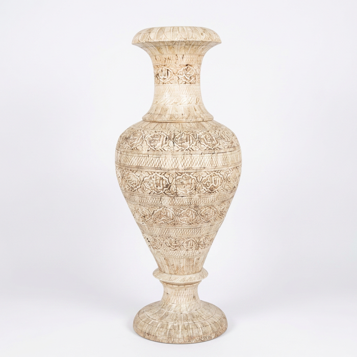 Monumental Camel Bone Calligraphy Urns — Hand-Inlaid Matching Pair