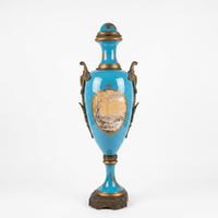 Monumental Napoléon III Porcelain Urns — Hand-Painted Turquoise & Gilt Bronze Matching Pair