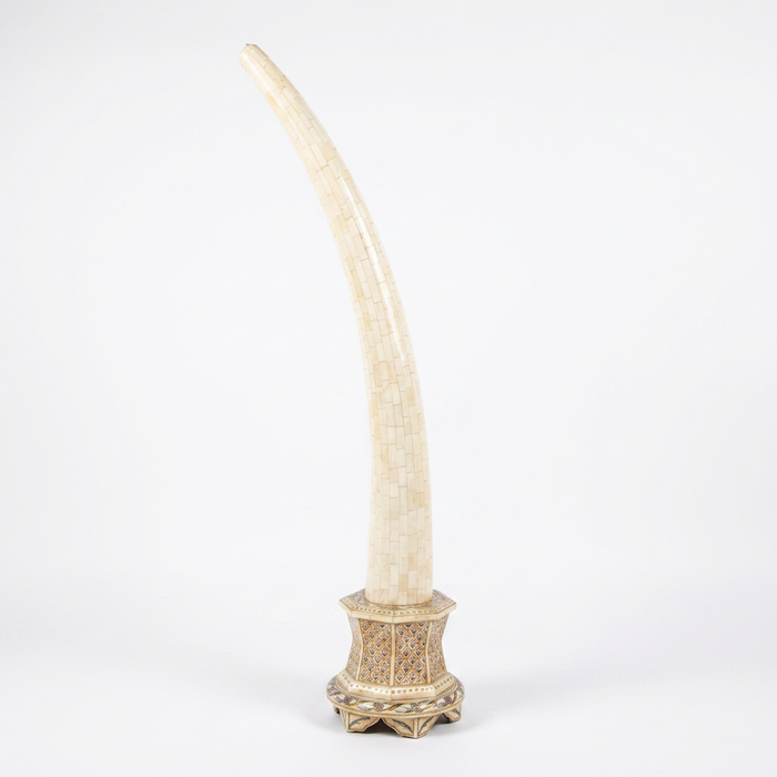 Monumental Camel Bone Tusk Sculptures — Hand-Painted Matching Pair