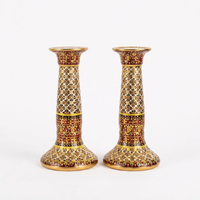 Cloisonné Enamel Candlesticks — Crimson & Gold Arabesque, Matching Pair