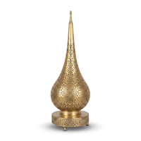 Moorish Brass Table Lamp — Hand-Pierced Teardrop Form with Minaret Finial, Matching Pair