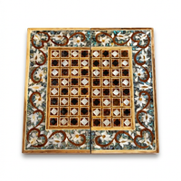 Abalone & Mother of Pearl Chess Board — Diamond Playing Field with Iridescent Floral Border, Board Only