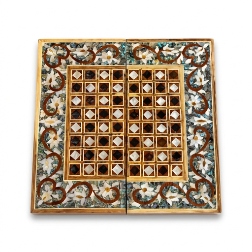 Abalone & Mother of Pearl Chess Board — Diamond Playing Field with Iridescent Floral Border, Board Only