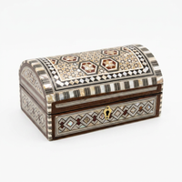 Domed Trunk Jewellery Box — Camel Bone & Mother of Pearl Micro-Mosaic with Brass Keyhole