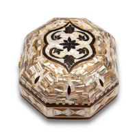 Octagonal Mother of Pearl & Wood Inlay Jewellery Box — Velvet-Lined with Arabesque Lid