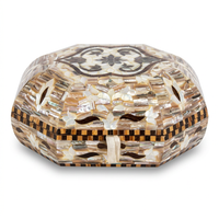 Octagonal Mother of Pearl & Wood Inlay Jewellery Box — Velvet-Lined with Arabesque Lid