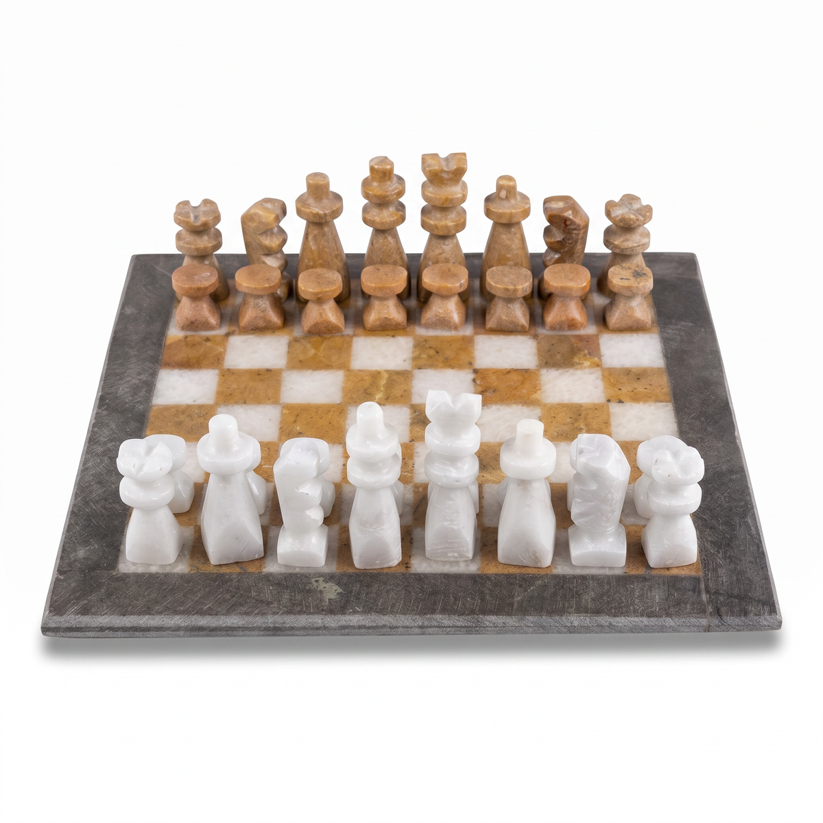 Full Marble Chess Set — White & Honey Marble Board with Hand-Carved Marble Pieces, Full Set