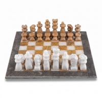 Full Marble Chess Set — White & Honey Marble Board with Hand-Carved Marble Pieces, Full Set