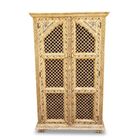 Camel Bone Inlaid Cabinet — Pierced Lattice Doors with Hand-Painted Floral Panels