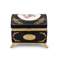 Porcelain Jewellery Box — Cobalt Ground with Hand-Painted Rose Medallion & Gilt Mounts