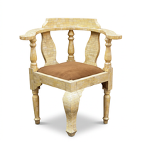 Camel Bone Inlaid Corner Armchair — Tessellated Ivory with Suede Seat & Turned Legs