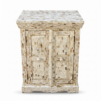 Mother of Pearl Mosaic Cabinet — Double Door Storage with Tile Encrusted Surround