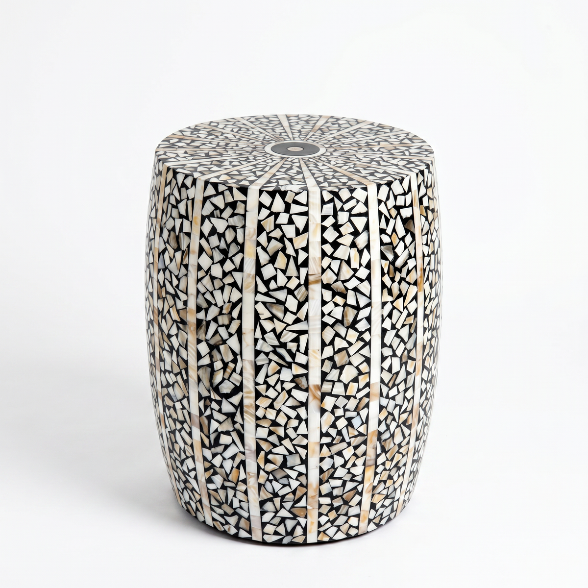Mother of Pearl & Black Resin Drum Stool — Mosaic Fragment