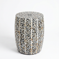 Mother of Pearl & Black Resin Drum Stool — Mosaic Fragment