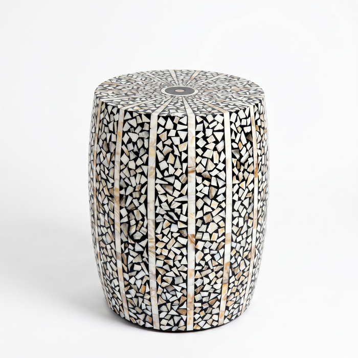 Mother of Pearl & Black Resin Drum Stool — Mosaic Fragment