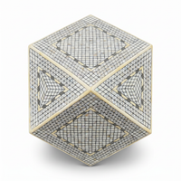 Camel Bone & Mother of Pearl Geometric Side Table — Micro-Grid Mosaic with Diamond Star
