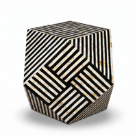 Mother of Pearl & Black Resin Geometric Stool — Linear Basketweave