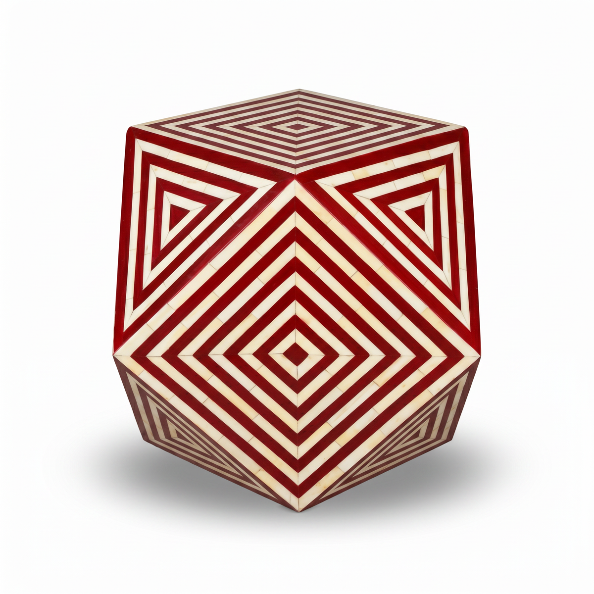 Camel Bone & Red Resin Geometric Stool — Concentric Diamond